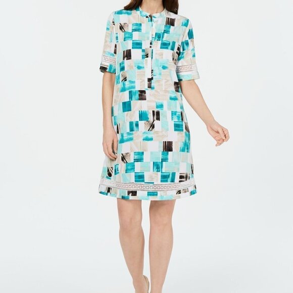 ALFANI Green Print Short Sleeve Dress Size 10 - Picture 1 of 10